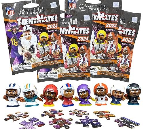 TeenyMates Party Animal Series (12) 2023 NFL Figures Blind Bags Gift Set Party Bundle – 4 Pack – 8 Figures Total