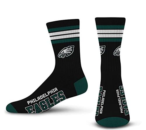 For Bare Feet NFL 4 Stripe Deuce Crew Sock, Philadelphia Eagles, Large