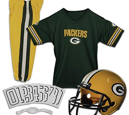 Franklin Sports Green Bay Packers Kids Football Uniform Set – NFL Youth Football Costume for Boys & Girls – Set Includes Helmet, Jersey & Pants – Small