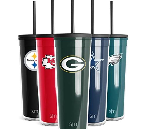 Simple Modern Officially Licensed NFL Green Bay Packers Plastic Tumbler with Lid and Straw | Lightweight Travel Iced Coffee Cups, Cold Brew, Smoothie, or Tea Cup | 24oz | Classic Collection