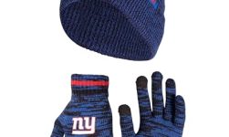 Ultra Game NFL Mens Womens Super Soft Marled Winter Beanie Knit Hat with Extra Warm Touch Screen Gloves, New York Giants