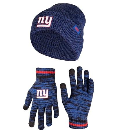 Ultra Game NFL Mens Womens Super Soft Marled Winter Beanie Knit Hat with Extra Warm Touch Screen Gloves, New York Giants