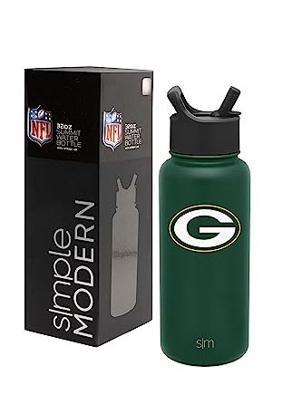 Simple Modern Officially Licensed NFL Green Bay Packers Water Bottle with Straw Lid | Vacuum Insulated Stainless Steel 32oz Thermos | Summit Collection | Green Bay Packers