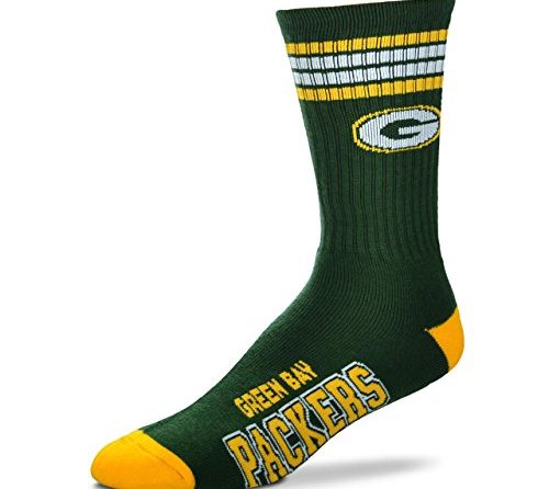 For Bare Feet NFL 4 Stripe Deuce Crew Sock, Green Bay Packers, Large