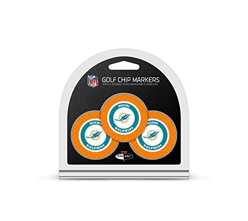 Team Golf NFL Miami Dolphins 3 Pack Golf Chip Ball Markers, Poker Chip Size with Pop Out Smaller Double-Sided Enamel Markers