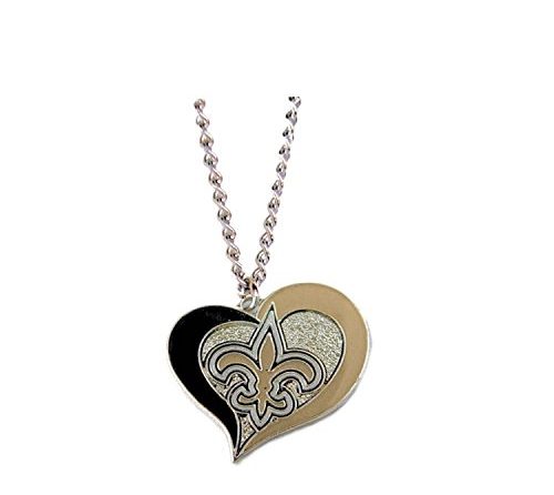 aminco NFL New Orleans Saints Swirl Heart Pendant Necklace , Silver , Size 4