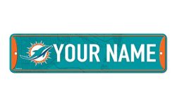Rico Industries NFL Football Miami Dolphins Primary Personalized Metal Street Sign 4″ x 15″ Home Décor – Bedroom – Office – Man Cave