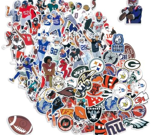Prstincol 100 Pcs American Football Stickers Sports Super Bowl Rugby Stickers Water Bottle Computer Laptop Vinyl Stickers for Boys Teens Adults Kids Girls Football Fans
