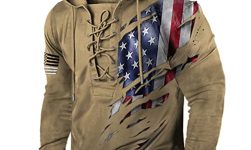 RTTUIOP Sweatshirts for Men Long Sleeve Outdoor Military Tactical Retro Distressed American Flag Print LaceUp Pullover Hooded shirt