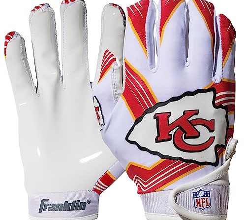 Franklin Sports Kansas City Chiefs Youth Football – Receiver Gloves for Kids – NFL Team Logos and Silicone Palm – Youth S/XS Pair