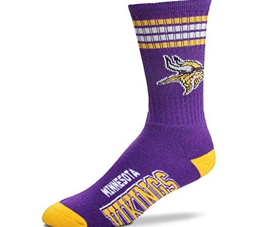 For Bare Feet NFL Youth 4 Stripe Deuce Crew Sock, Minnesota Vikings, One Size