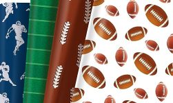 Bolsome 12 Sheets 27 * 20 Inches Football Wrapping Paper, Brown Rugby Ball Green Football Field Gift Wrap Paper for Birthday Sport Themed Party Super Bowl Party DIY Craft
