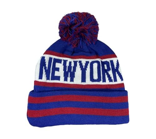 New York Vintage Classic Skull Cap Beanie Hat Cuffed Winter Hat Knit Blue&Red