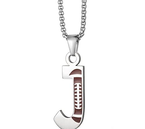 EZUY GNAY Letter J Football Stainless steel Football Necklace Player Number Pendant silver Athlete Letter Jewelry