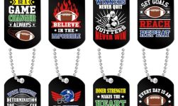 24 Pcs Motivational Dog Tag Necklaces Acrylic Dog Tags with Metal Beaded Chain Encouraging Cheerleaders Baseball Softball Soccer Basketball Gifts for Boys Kids Girls Men Team Favors (Football)