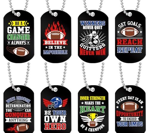 24 Pcs Motivational Dog Tag Necklaces Acrylic Dog Tags with Metal Beaded Chain Encouraging Cheerleaders Baseball Softball Soccer Basketball Gifts for Boys Kids Girls Men Team Favors (Football)
