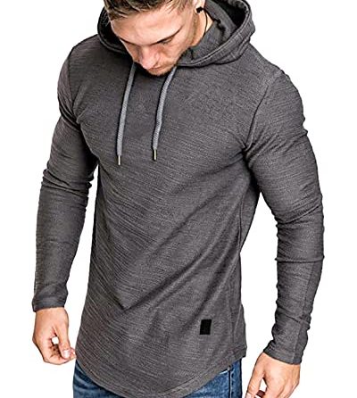 Lexiart Mens Fashion Athletic Hoodies Sport Sweatshirt Solid Color Fleece Pullover Dark Grey L