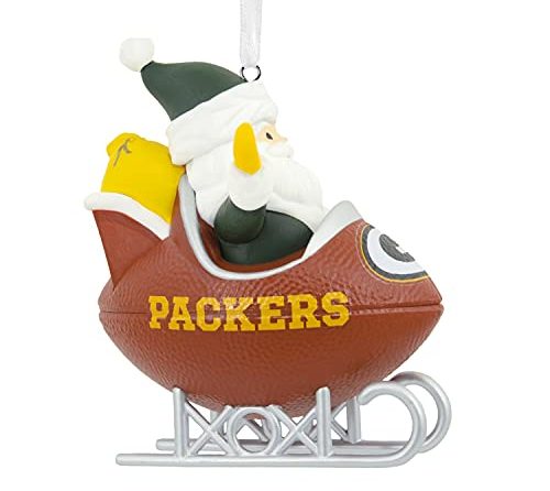 Hallmark Green Bay Packers Santa Football Sled Christmas Ornament, NFL Tree Decoration and Sports Fan Gift