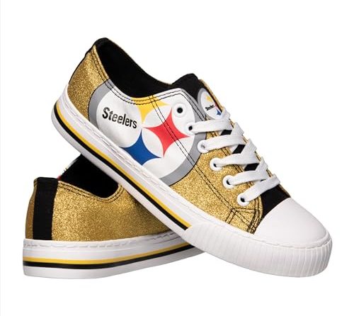 FOCO Pittsburgh Steelers NFL Womens Glitter Low Top Canvas Shoes – 8
