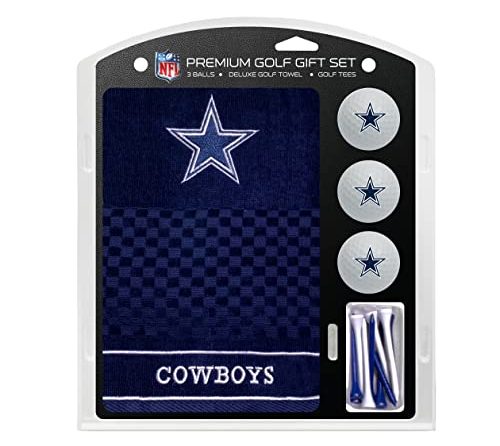 Team Golf NFL Dallas Cowboys Gift Set: Embroidered Golf Towel, 3 Golf Balls, and 14 Golf Tees 2-3/4″ Regulation, Tri-Fold Towel 16″ x 22″ & 100% Cotton