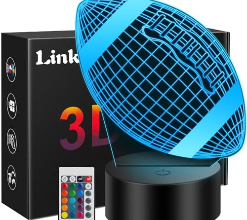 Linkax Football Accessories 3D Night Light Birthday Gift Lamp, Football Stuff 3D Illusion Lamp with Remote Control 16 Colors Changing, Football Gifts Easter Valentine Gift Idea for Sport Fan Boy Girl