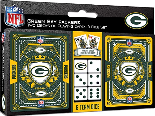 Masterpieces Game Day – NFL Green Bay Packers 2-Pack Playing Cards & Dice Pack – Officially Licensed Set for Adults and Family