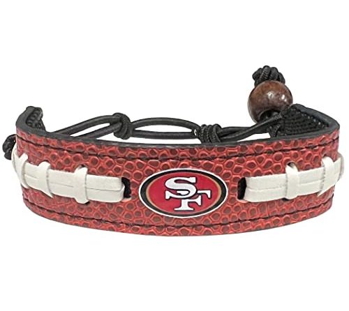 NFL SAN Francisco 49ERS Unisex Leather Football Bracelet Pebble-Grain & Football Stitches for Gift or Game Day Comfortable & Adjustable