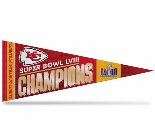 Super Bowl LVIII Champions Kansas City Chiefs 2024 Pennant – 12×30 Premium Felt Wall Banner – Rico Industries NFL Football Flag – USA Made – Sports Fan Décor for the Man Cave, Game Room, Dorm