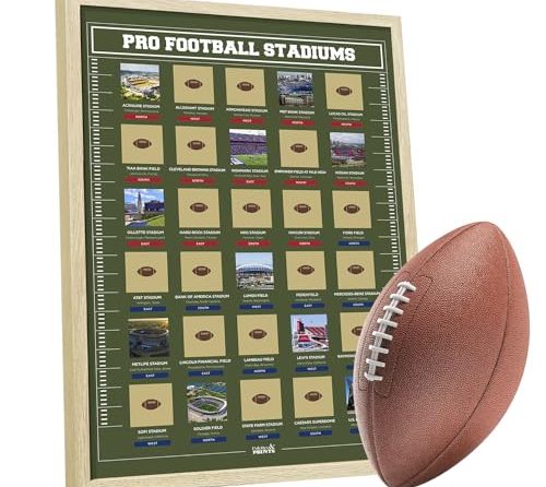 Framed Football Stadiums Scratch Off Poster – Football Stadiums Scratch Off Map – Track Your Football Journey – Football Posters – Ultimate Gift for Football Fans & Dads – All 30 Pro Football Stadiums