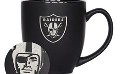 Rico Industries NFL Football Las Vegas Raiders Main 15oz Laser Engraved Matte Black Ceramic Bistro Mug – For Hot or Cold Drinks