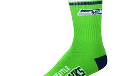For Bare Feet NFL Youth 4 Stripe Deuce Crew Sock, Seattle Seahawks, One Size