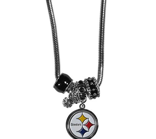 Siskiyou NFL Pittsburgh Steelers Euro Bead Necklace, 18-Inch , black