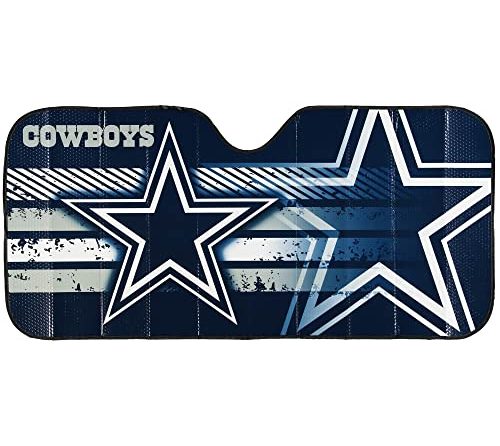 Fanmats 60050 NFL Dallas Cowboys Windshield Sun Auto Shade, Sun Shield Sun Visor | Accordion tri-fold for storage | 59″ x 29.5″, Colorful Team Design