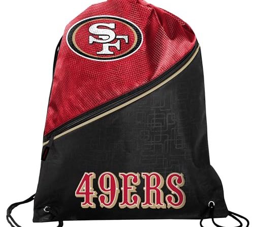 FOCO – NFL High End Diagonal Zippered Drawstring Backpack Gym Bag (San Francisco 49ers)