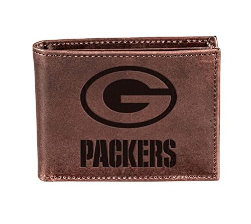 Evergreen Team Sports America NFL Green Bay Packers Brown Wallet | Bi-Fold | Officially Licensed Stamped Logo | Made of Leather | Money and Card Organizer | Gift Box Included