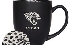 Rico Industries NFL Football Jacksonville Jaguars #1 Dad 15oz Laser Engraved Matte Black Ceramic Bistro Mug – for Hot or Cold Drinks